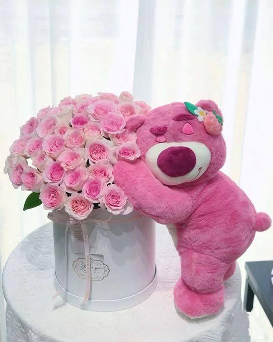 Cute Teddy Hug Flower Box with Heart Balloon – Romantic Gift for Her