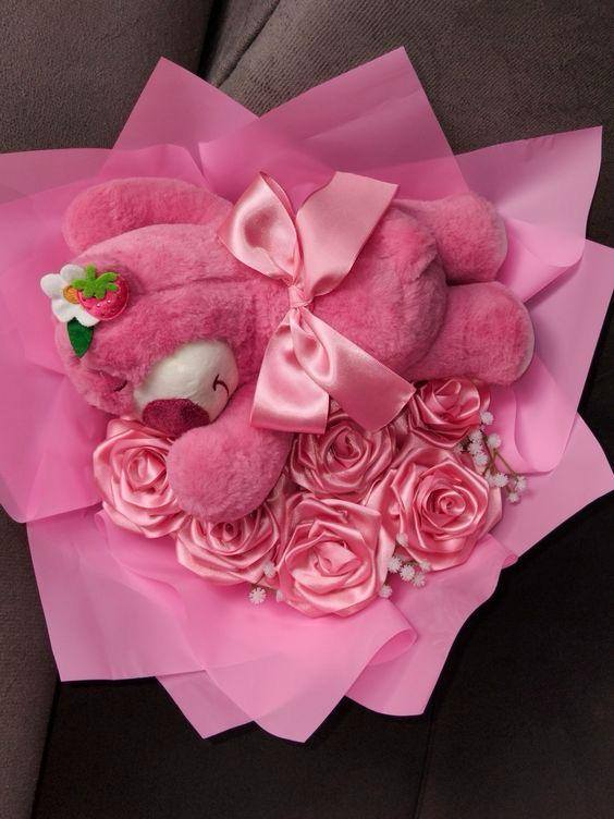 Cute Teddy Hug Flower Box with Heart Balloon – Romantic Gift for Her